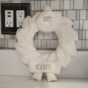 Rae Dunn Happy Holiday's Ceramic Wreath 11.5" X 9.5"